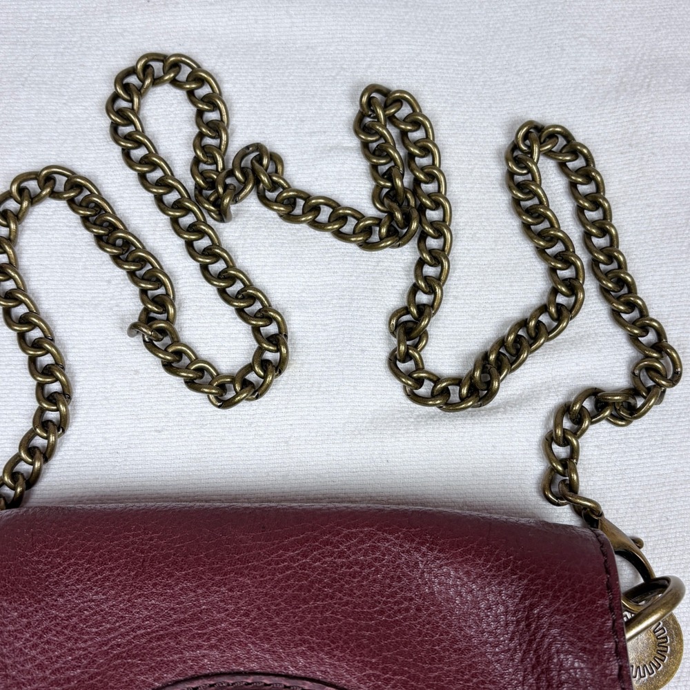 UGG Burgundy Brooklyn Pebbled  Leather Mini Crossbody Bag Turn Lock Chain Strap - Picture 12 of 16